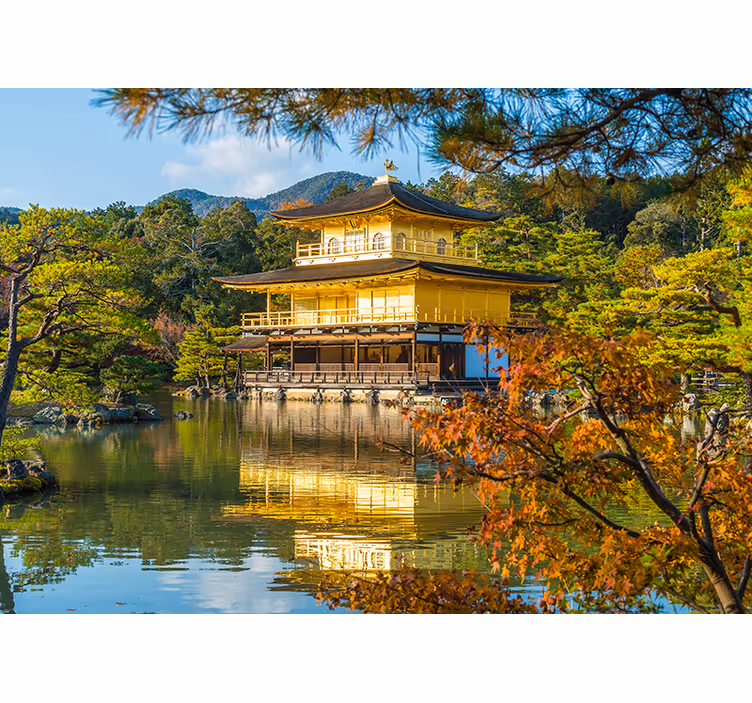 Landscape mural golden pavilion reflection - TenStickers