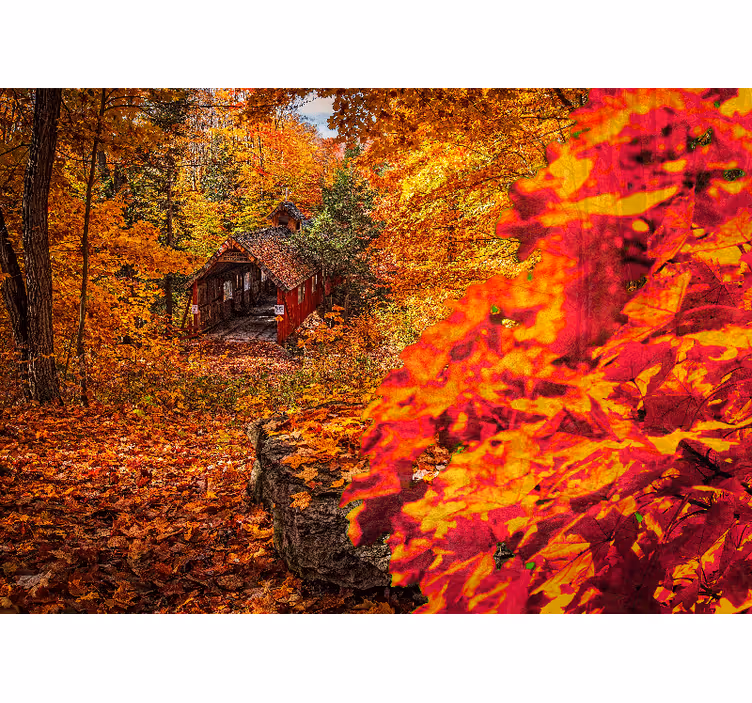 Landscape mural autumn cottage scene - TenStickers