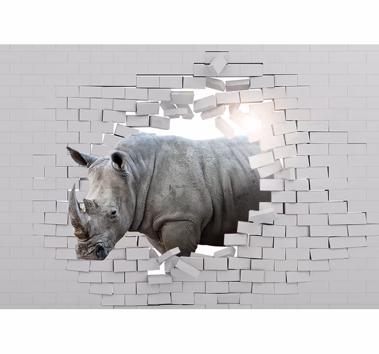 Rhino Breaking Through animal mural - TenStickers