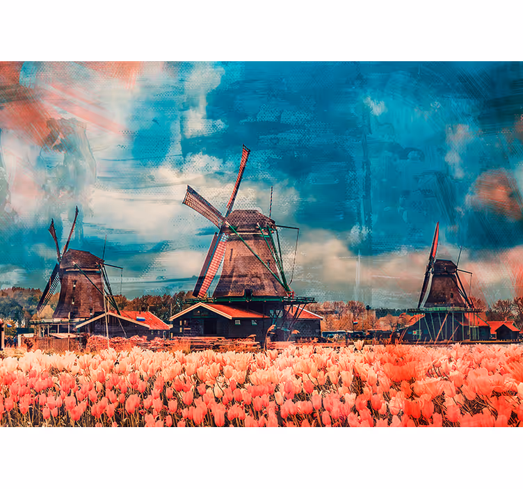 Tulip Fields and Windmills city wall mural - TenStickers