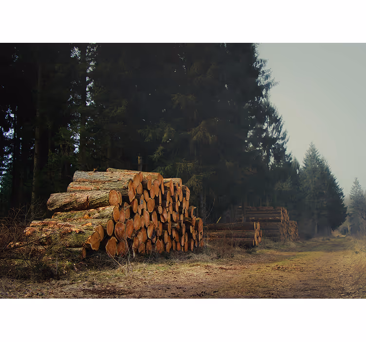 Wood Piles In Woodland forest wall mural - TenStickers