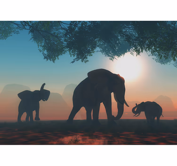 Elephants Silhouetted at Dusk animal mural - TenStickers