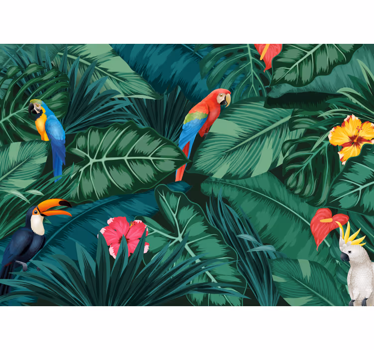 Colorful jungle with parrot forest wall mural - TenStickers