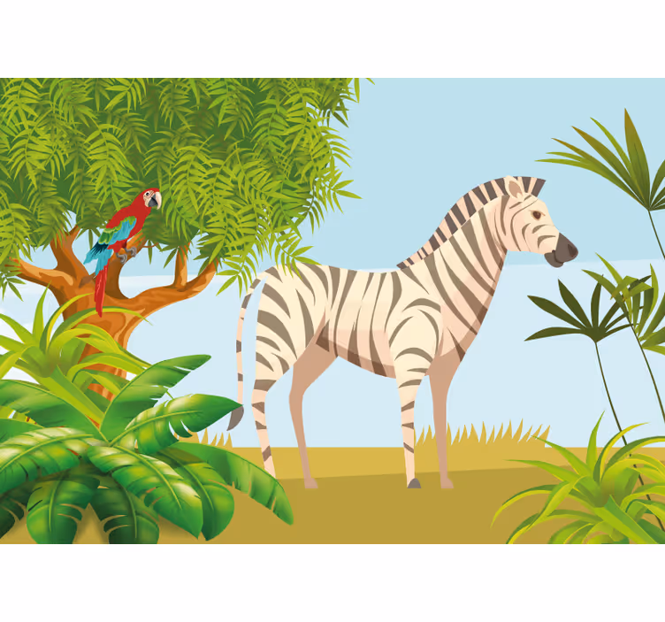 Animal mural zebra and parrot scene - TenStickers