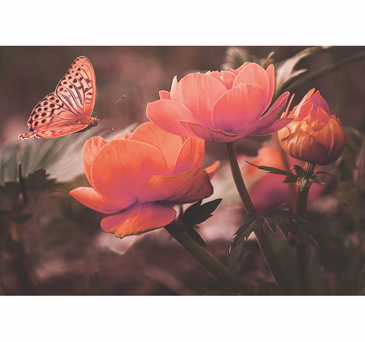 Flower mural butterfly over blossoms - TenStickers