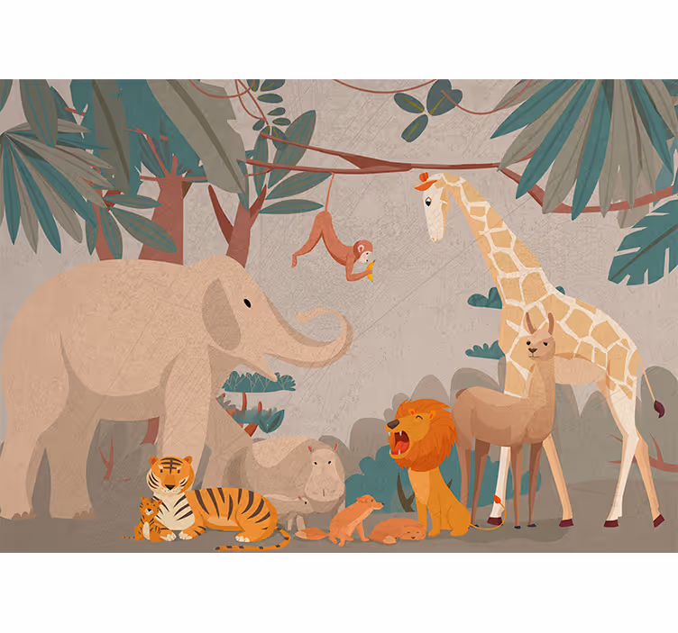 Animal mural safari animal gathering - TenStickers