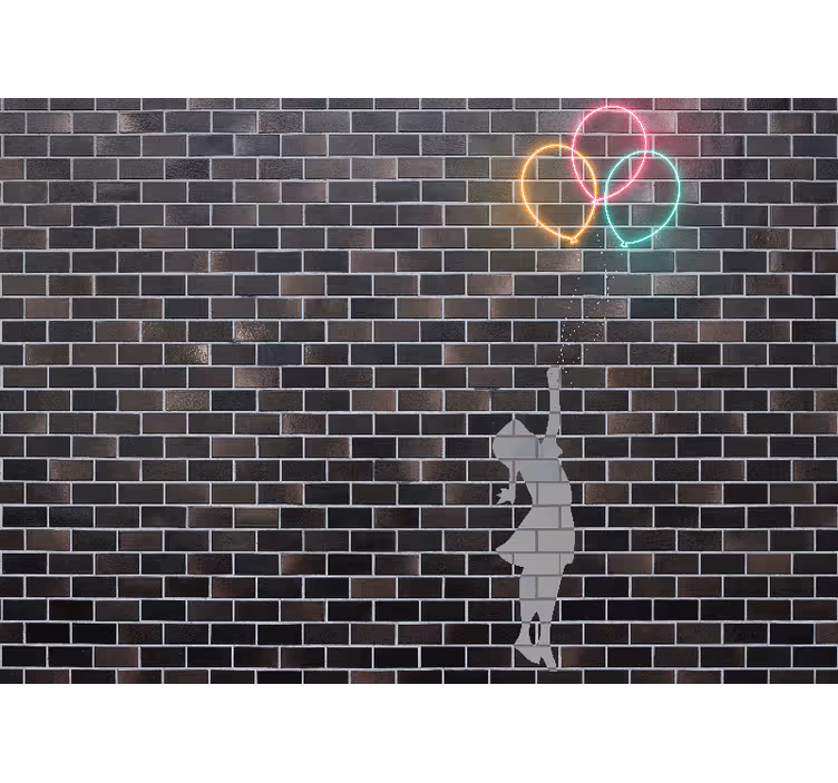 Urban wall mural girl reaching for balloons - TenStickers