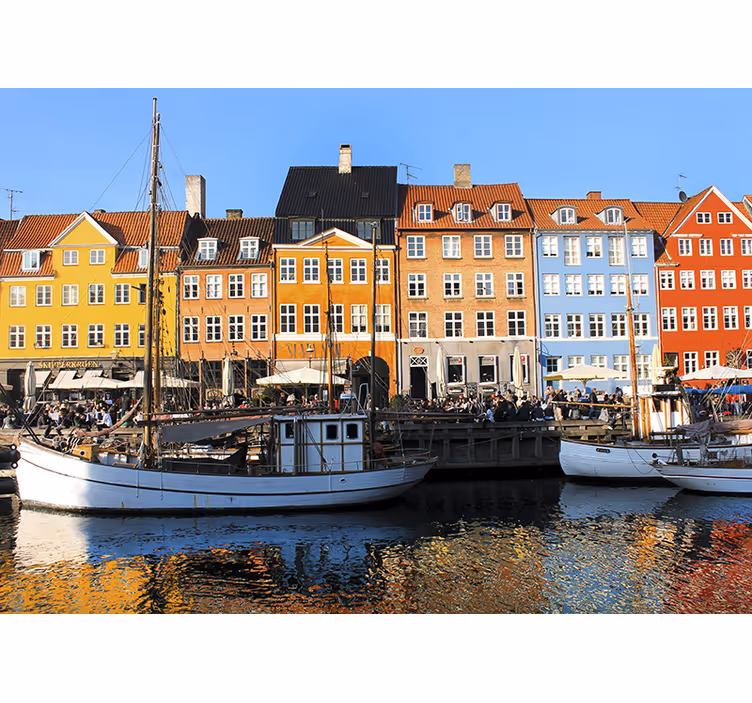 City wall mural vibrant lakeside homes - TenStickers