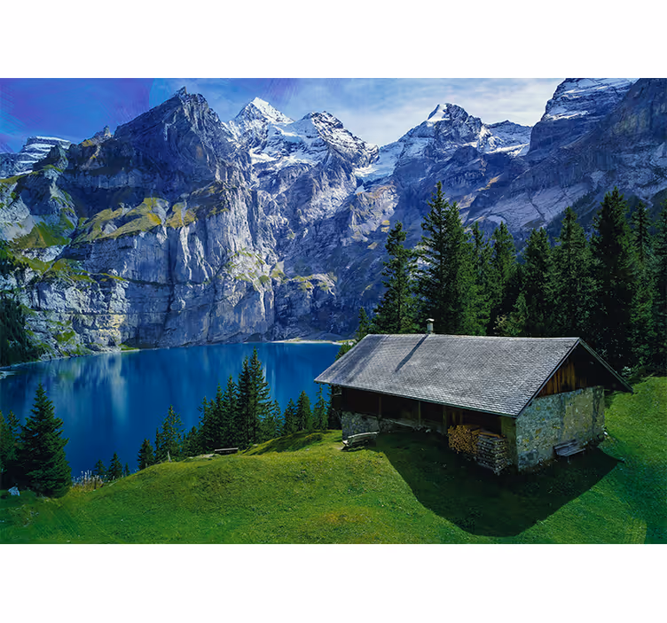 Landscape mural mountain lake scene - TenStickers
