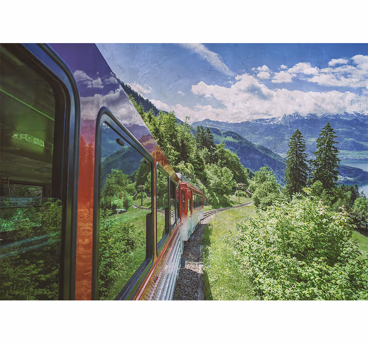 Landscape mural mountain railway adventure - TenStickers