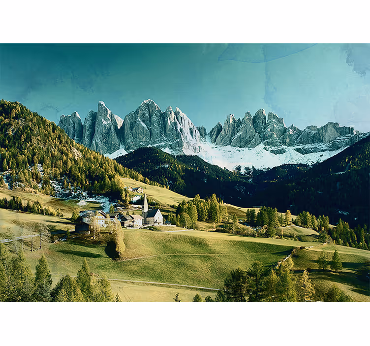 Landscape mural mountain village scene - TenStickers
