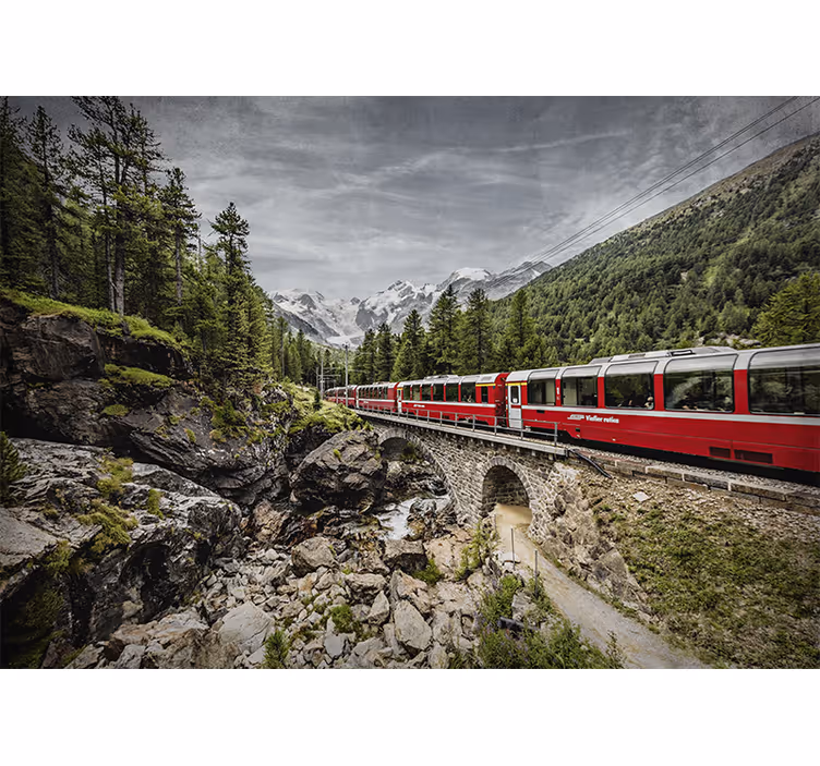 City wall mural mountainous train adventure - TenStickers