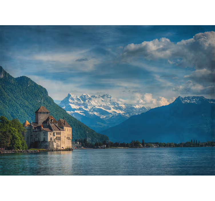 Landscape mural mountainous castle view - TenStickers