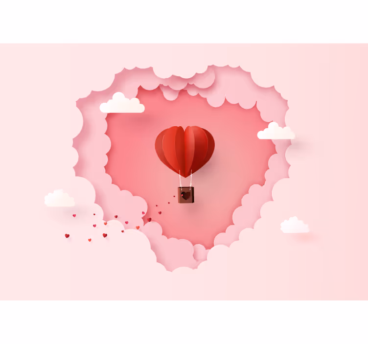 Romantic wall mural heart-shaped hot air balloon - TenStickers