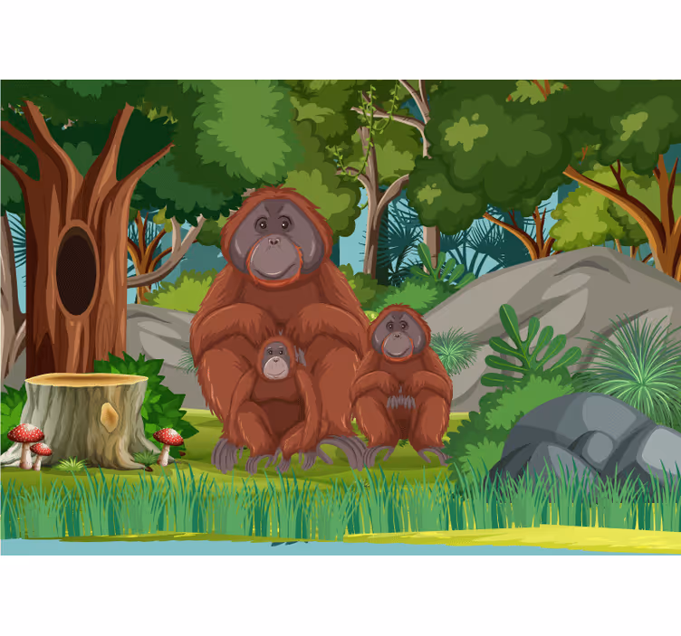 Animal mural orangutans family scene - TenStickers