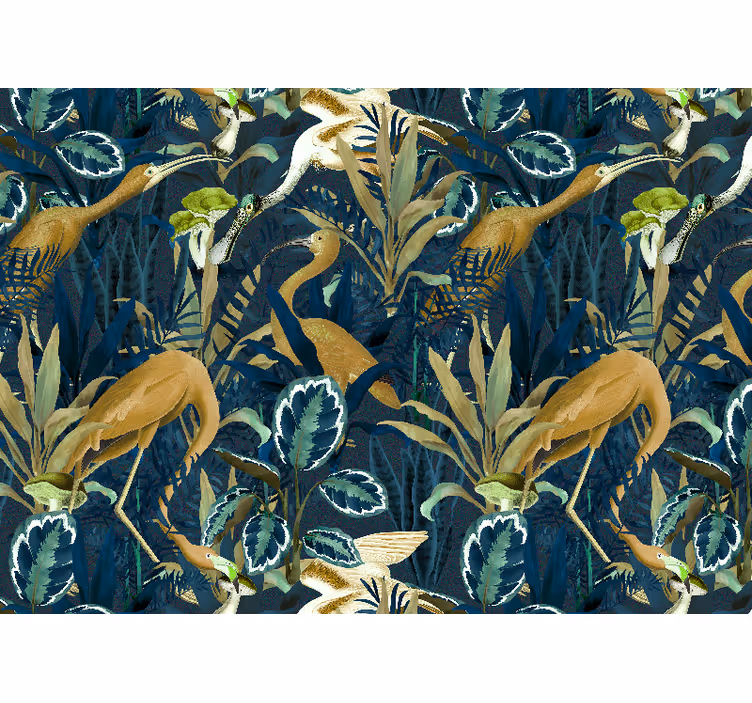 Birds the jungle leaves living room wall mural - TenStickers