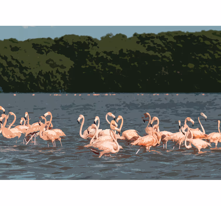 Animal mural flamingo flock gathering - TenStickers