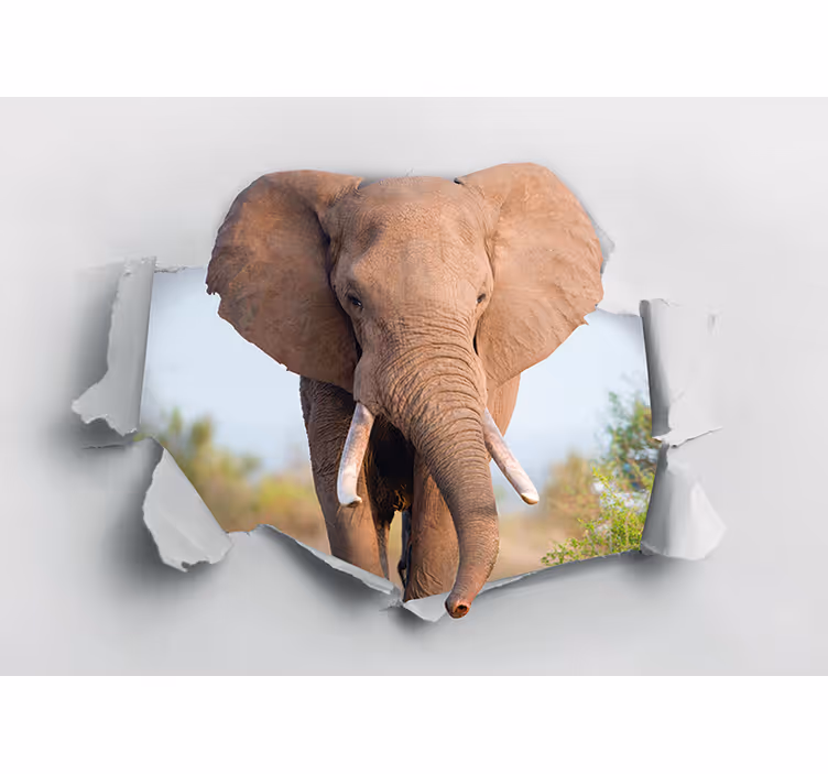 Elephant breaking the 3D Wall Mural - TenStickers