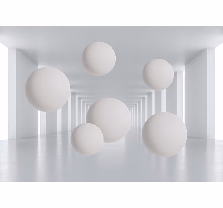 Abstract wall mural with floating white spheres - TenStickers