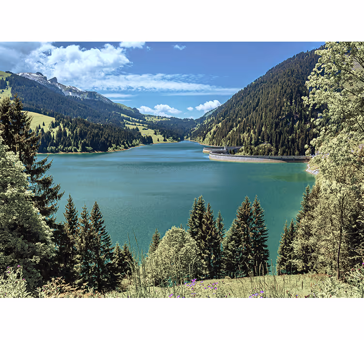 Landscape mural tranquil mountain lake - TenStickers