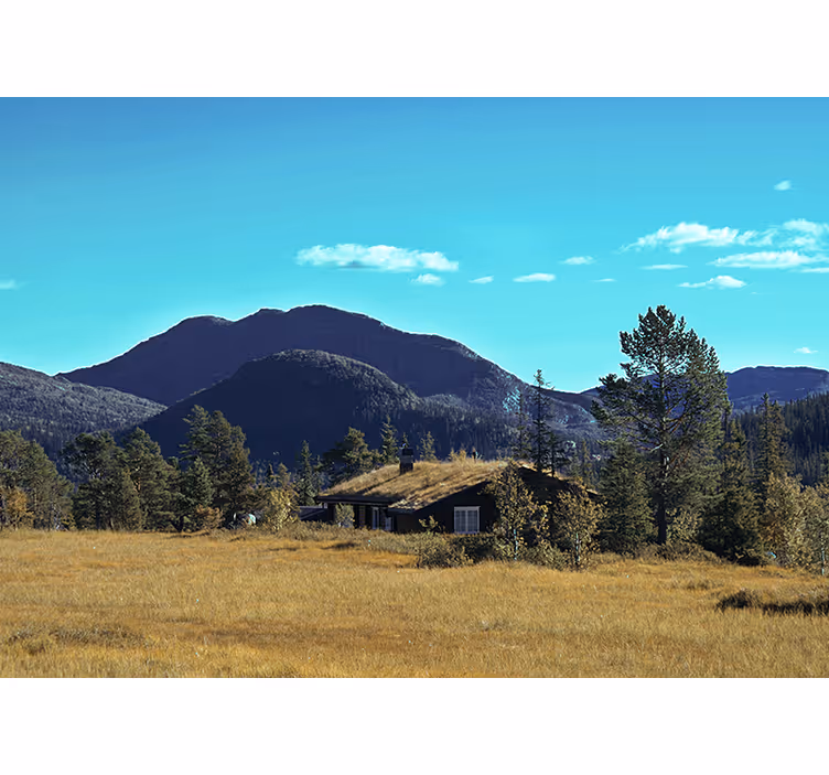Landscape mural mountain cabin escape - TenStickers