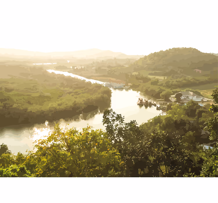 Landscape mural serene river view - TenStickers