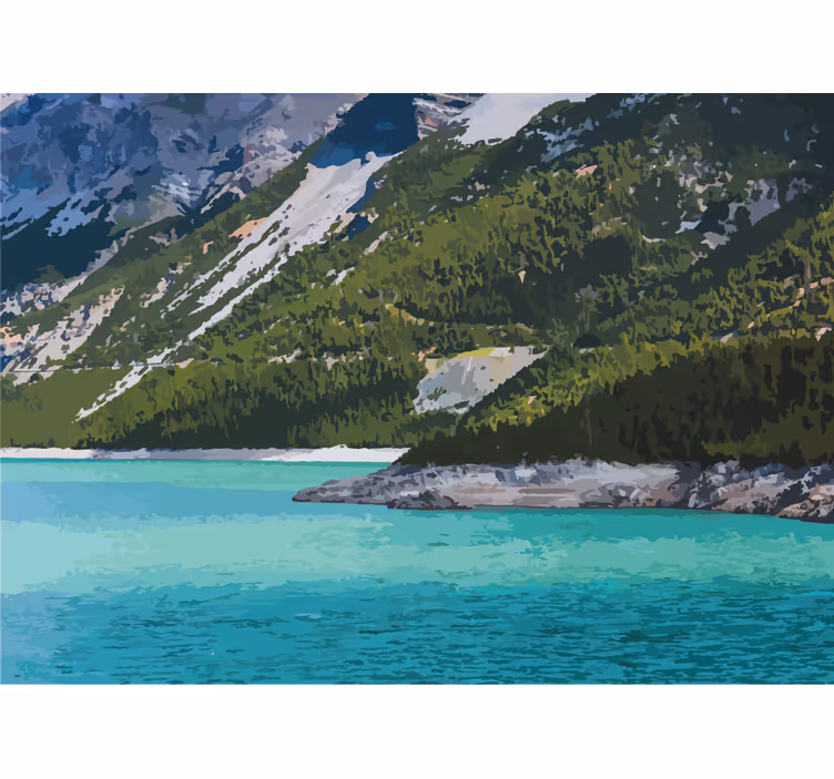Landscape mural mountain lake serenity - TenStickers