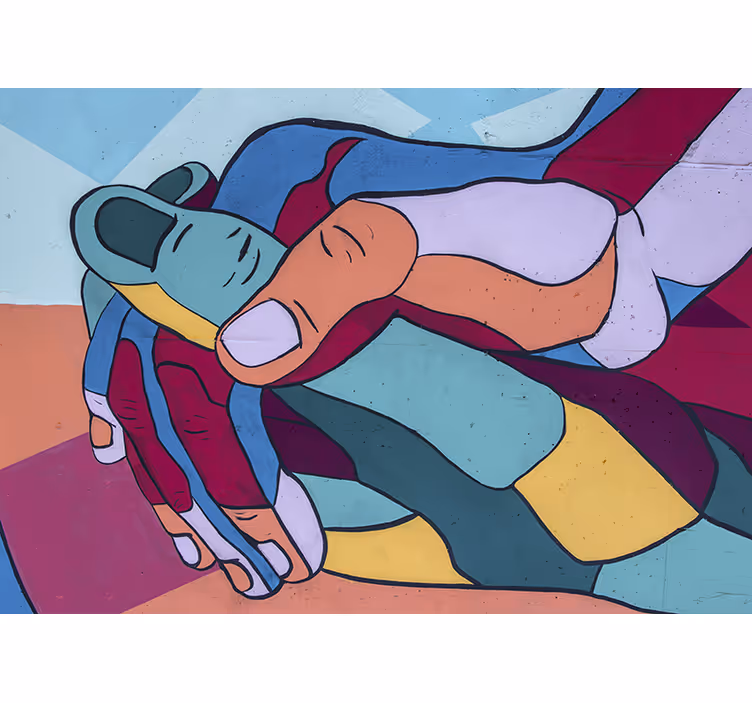 Romantic wall mural colorful hand embrace - TenStickers