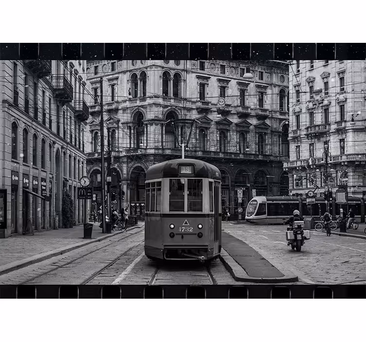 Tram on road landscape living room wall mural - TenStickers