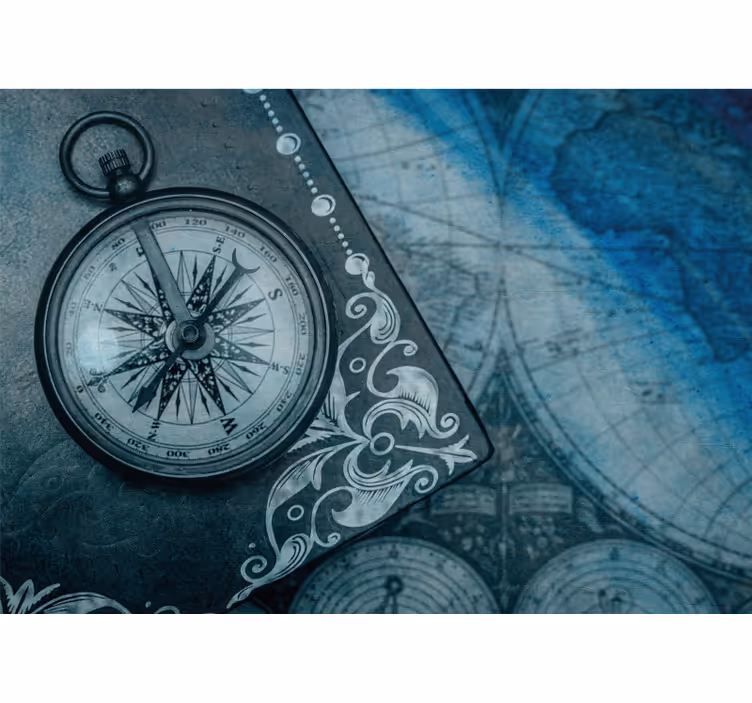 Ornate compass design world map mural - TenStickers