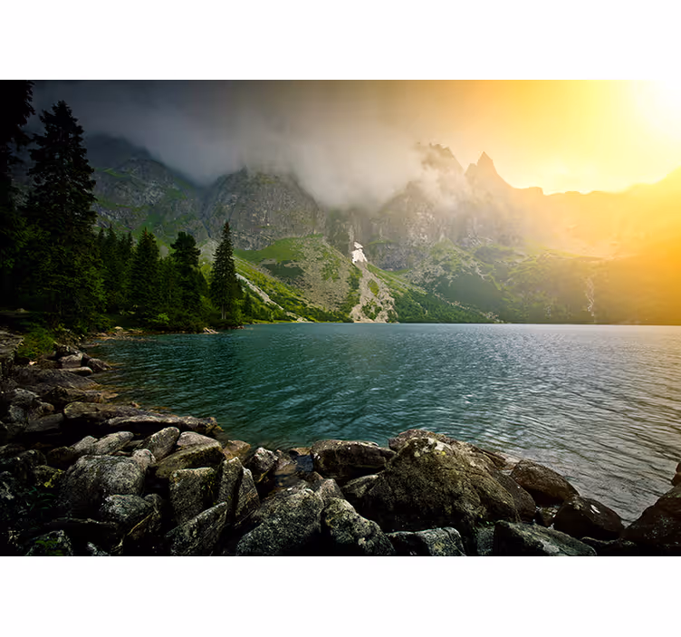 Landscape mural mountainous lake view - TenStickers