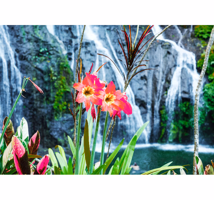 Flower mural pink tropical blossoms - TenStickers