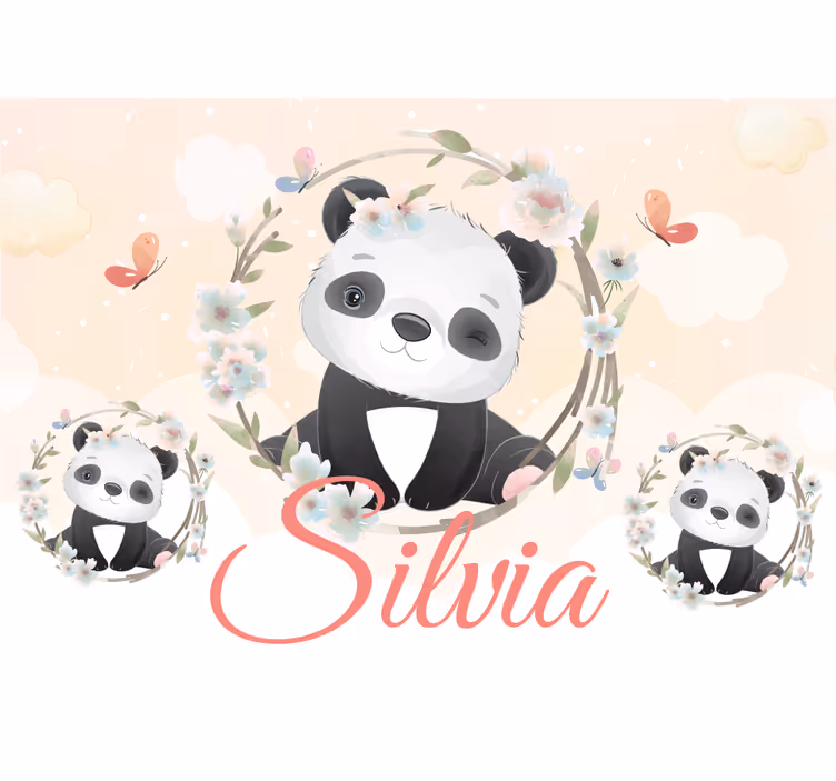 Animal mural panda with flowers - TenStickers