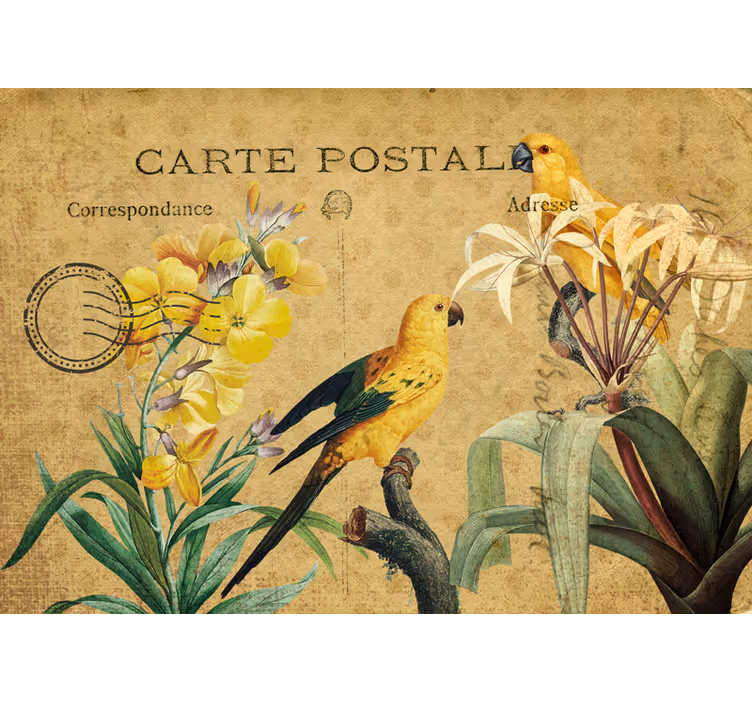 Wall mural vintage parrots and flora - TenStickers