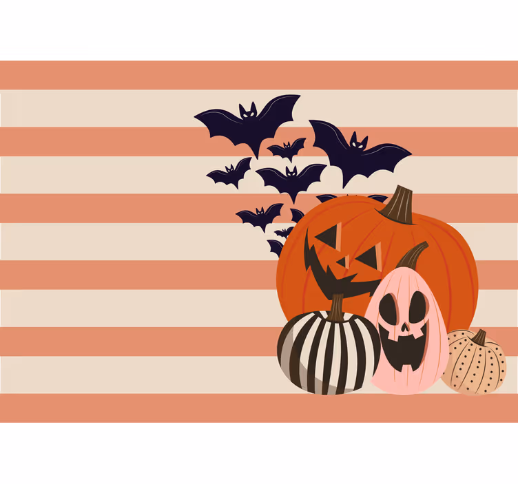Halloween wall mural jack-o-lanterns and bats - TenStickers
