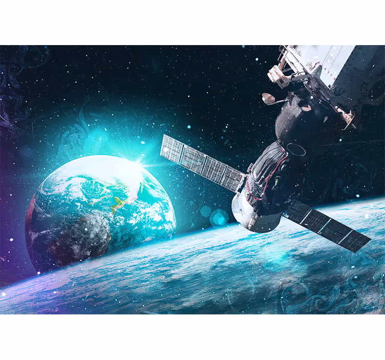 Space wall mural of a spacecraft orbiting earth - TenStickers