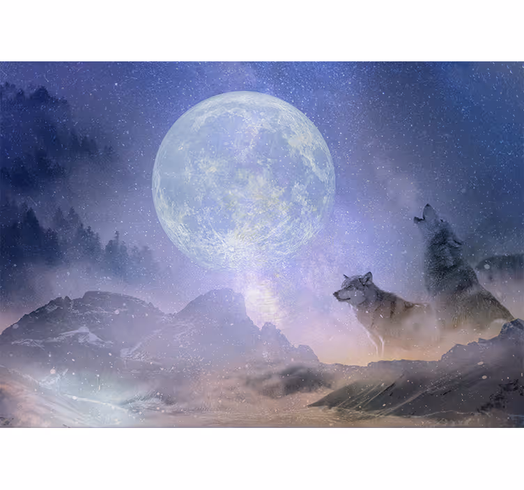 Jungle wall mural of majestic moonlit wolves - TenStickers