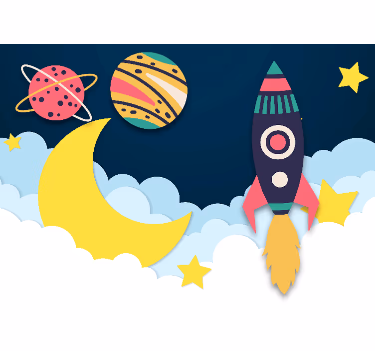 Fantasy wall mural rocket among planets - TenStickers