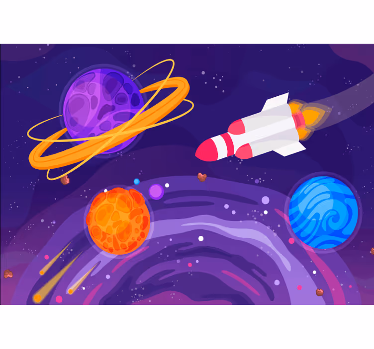 Cartoon galaxy spacecraft planet wall Murals - TenStickers
