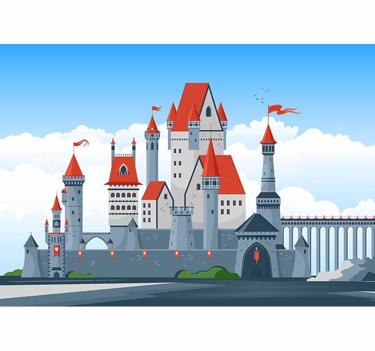 Medieval castle in the distance wall Murals - TenStickers