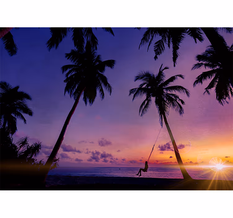 Nature wall mural sunset swinging palm - TenStickers