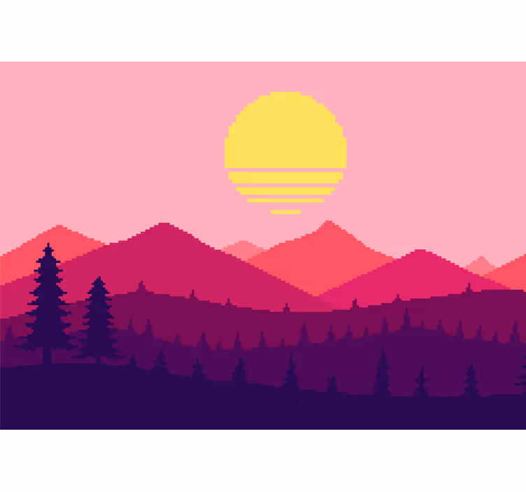 Landscape mural pixelated mountain sunset - TenStickers