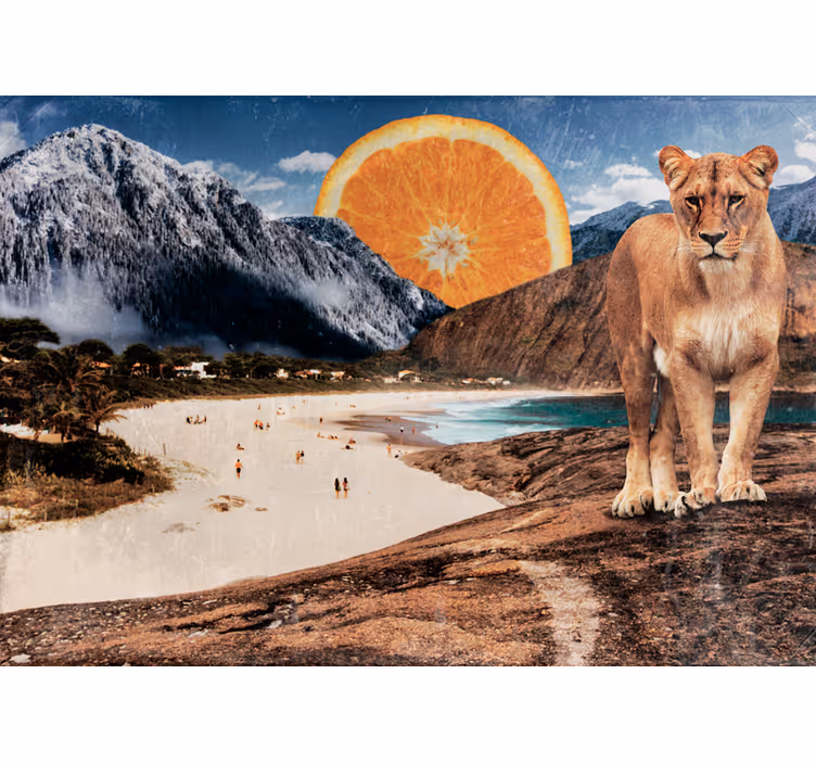 Animal mural lion beach scene - TenStickers
