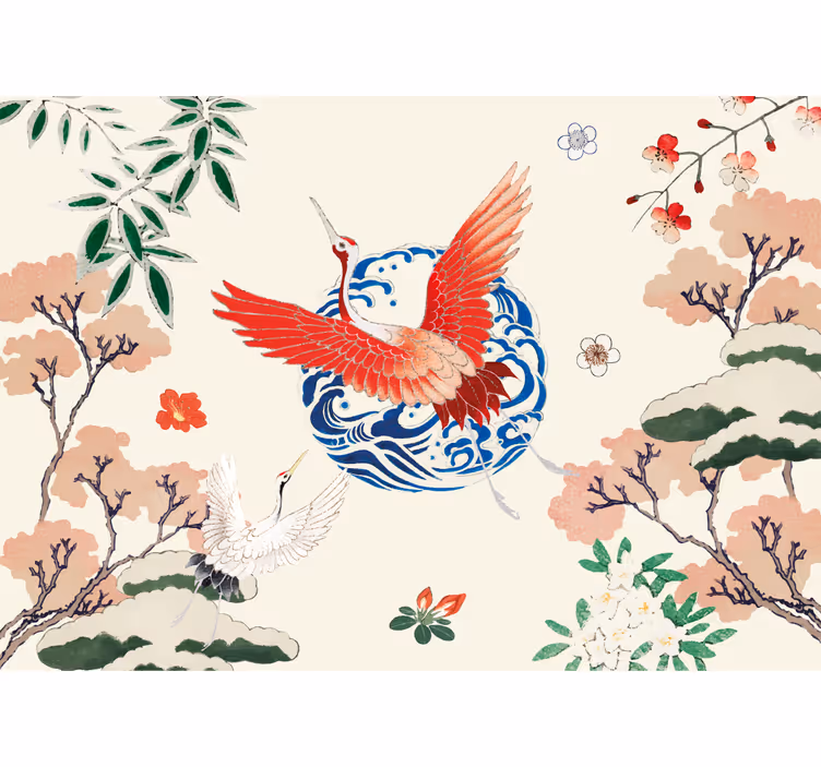 Animal mural majestic red crane - TenStickers