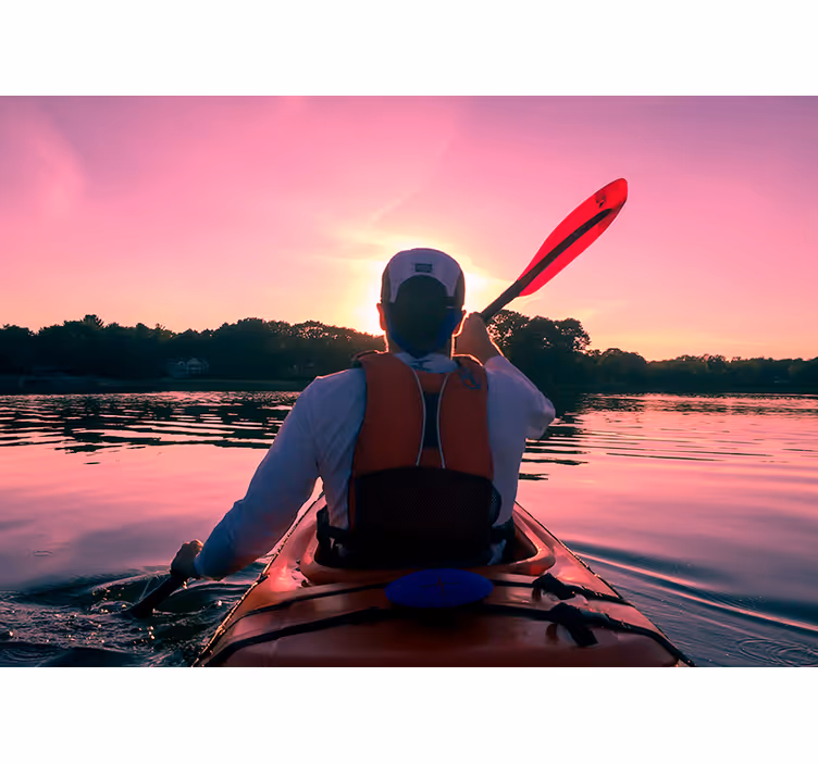 Landscape mural kayaker sunset reflection - TenStickers