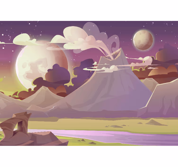 Alien planet with volcano Kids wall Murals - TenStickers
