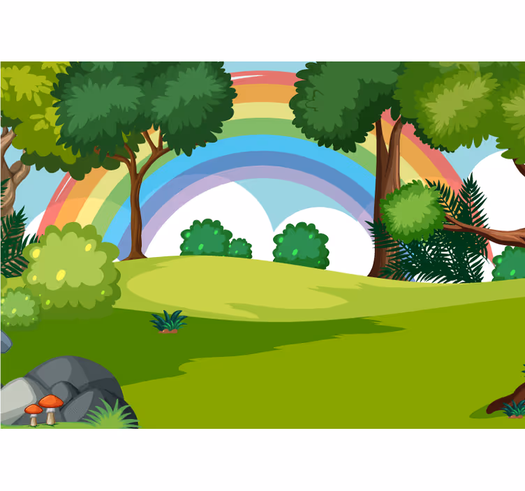 Jungle wall mural rainbow forest scene - TenStickers