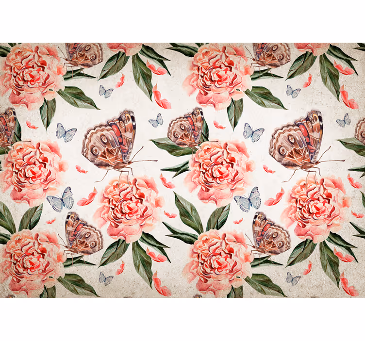 Flower mural butterflies and peonies design - TenStickers
