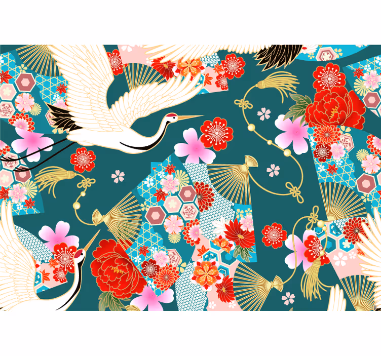 Animal mural cranes and blossoms design - TenStickers