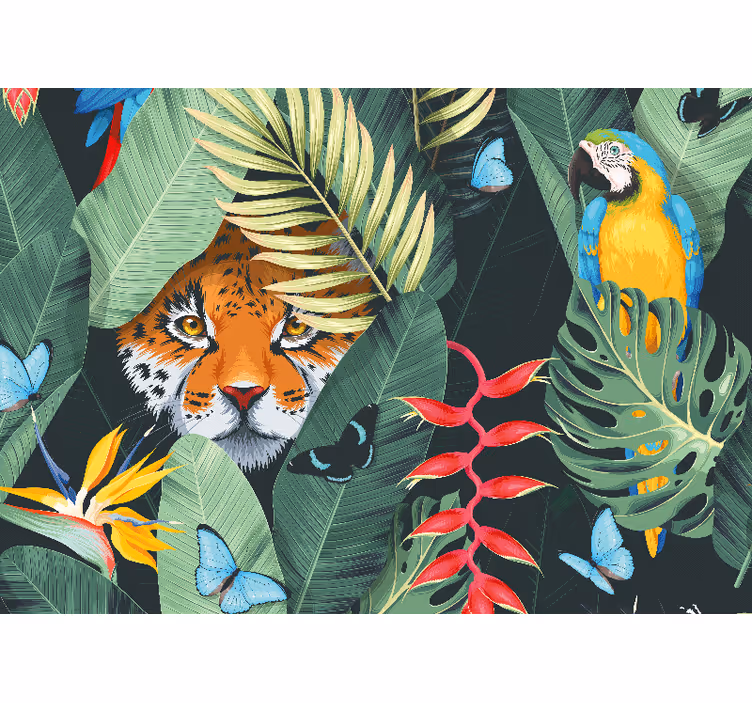 Tiger and Parrot animal mural - TenStickers